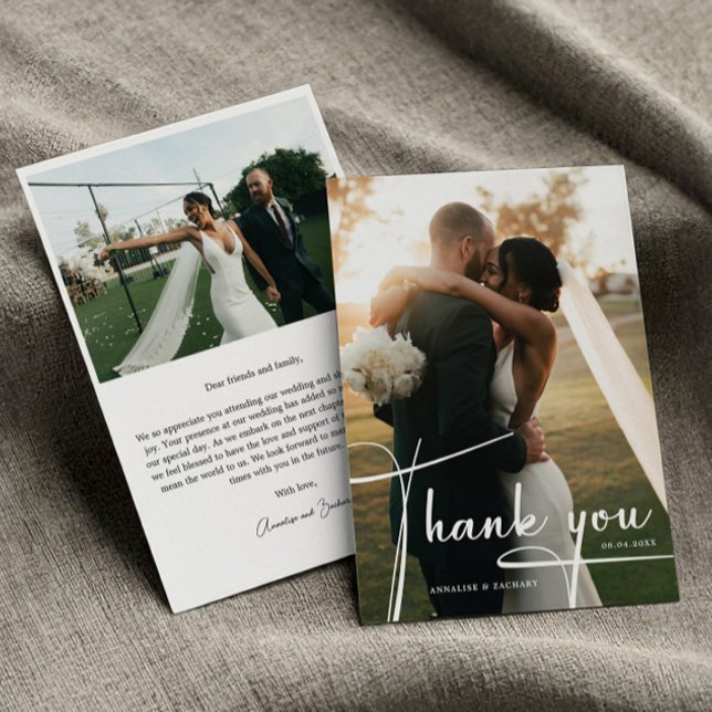 Tarjeta De Agradecimiento Boda fotográfico de escritura moderna (Subido por el creador)