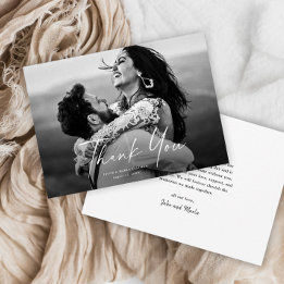 Tarjeta De Agradecimiento Boda fotográfico de escritura moderna