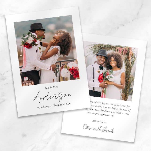 Tarjeta De Agradecimiento Boda fotográfico de escritura moderna (Subido por el creador)