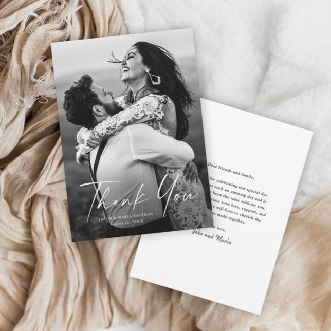 Tarjeta De Agradecimiento Boda fotográfico de escritura moderna (Subido por el creador)