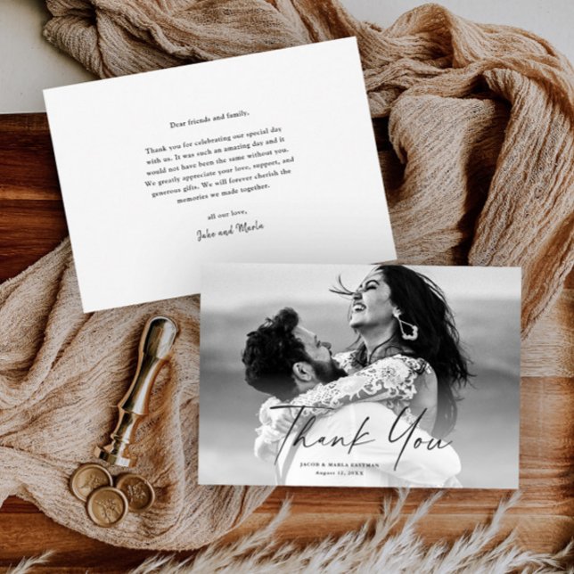 Tarjeta De Agradecimiento Boda fotográfico de escritura moderna (Subido por el creador)