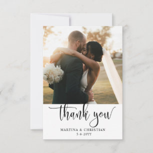 Tarjeta De Agradecimiento Boda fotográfico de escritura moderna
