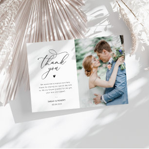 Tarjeta De Agradecimiento boda fotográfico de escritura tipográfica personal