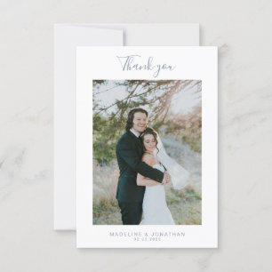 Tarjeta De Agradecimiento Boda fotográfico de estilo azul elegante y polvori