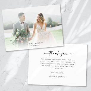 Tarjeta De Agradecimiento Boda fotográfico de guión minimalista