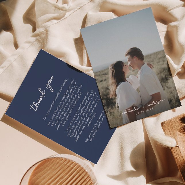 Tarjeta De Agradecimiento Boda fotográfico de guiones azules de la marina si (Subido por el creador)