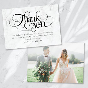 Tarjeta De Agradecimiento Boda fotográfico de guiones de caligrafía de mármo