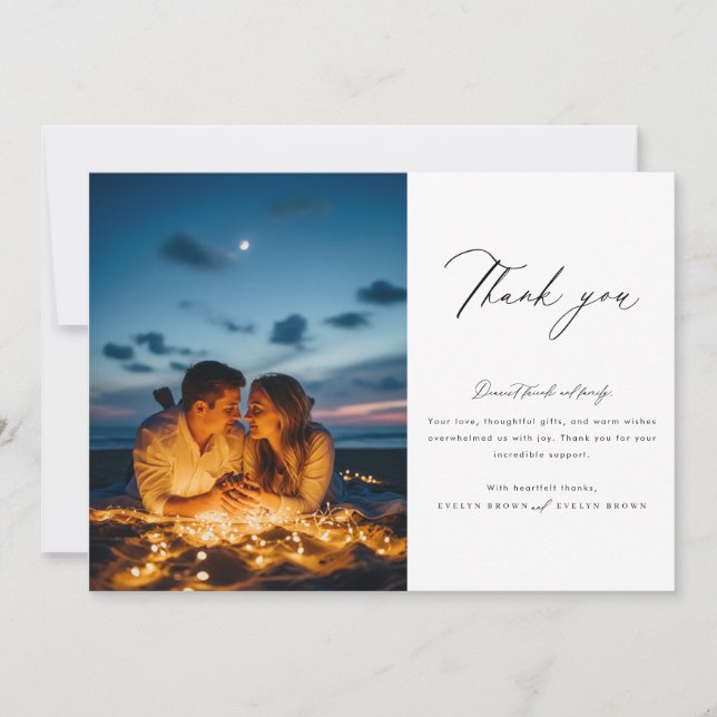 Tarjeta De Agradecimiento Boda fotográfico de guiones de caligrafía de moda (Anverso)