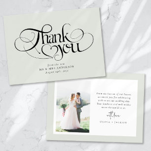 Tarjeta De Agradecimiento Boda fotográfico de guiones de caligrafía de moda