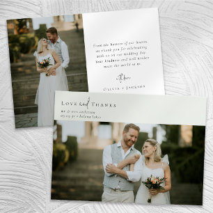 Tarjeta De Agradecimiento Boda fotográfico de guiones de caligrafía verde de