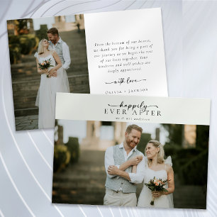 Tarjeta De Agradecimiento Boda fotográfico de guiones de caligrafía verde de