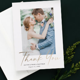 Tarjeta De Agradecimiento Boda fotográfico de guiones dorados