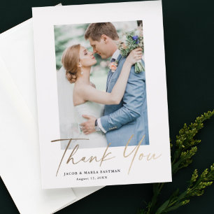 Tarjeta De Agradecimiento Boda fotográfico de guiones dorados
