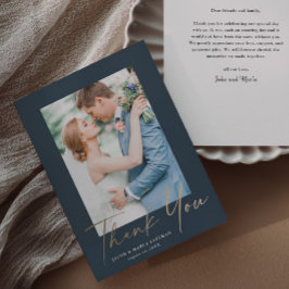 Tarjeta De Agradecimiento Boda fotográfico de guiones dorados