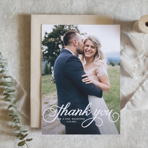 Tarjeta De Agradecimiento Boda fotográfico de guiones femeninos blancas grac