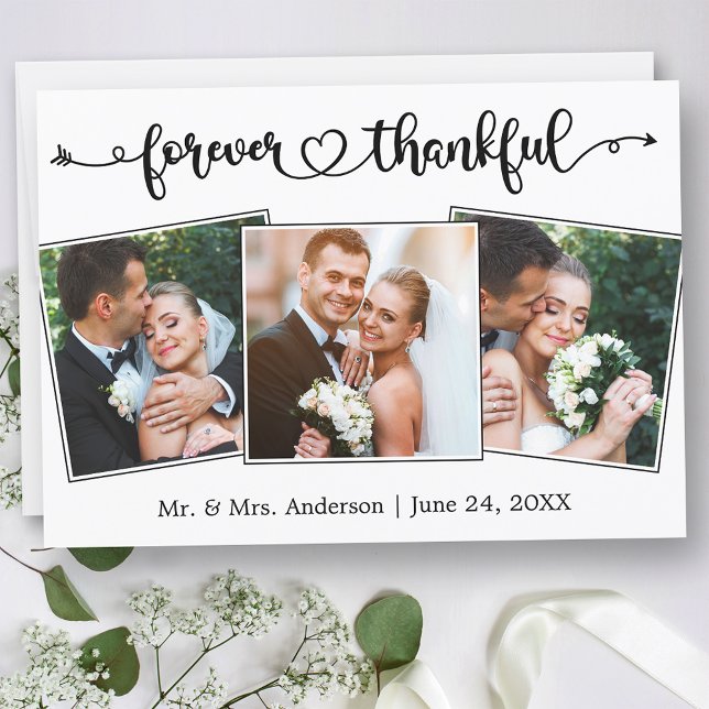 Tarjeta De Agradecimiento Boda fotográfico de Heart 3 por Forever Thankful C (Customize to change your personalized text size or text style.)