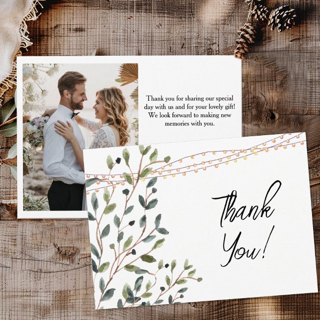 Tarjeta De Agradecimiento Boda fotográfico de hojas de acuarela (Rustic botanical wedding thank you cards)