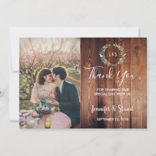 Tarjeta De Agradecimiento Boda fotográfico de hojas de acuarela rústicas