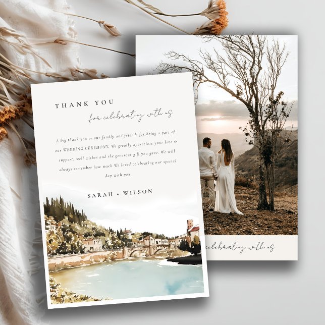 Tarjeta De Agradecimiento Boda fotográfico de la acuarela del río Verona Adi (Subido por el creador)