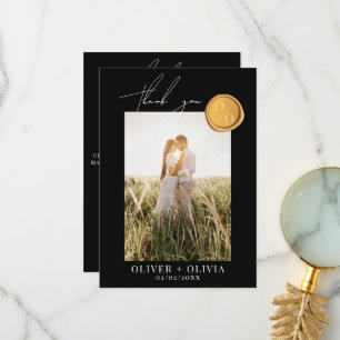 Tarjeta De Agradecimiento Boda fotográfico de la cera dorada del monograma