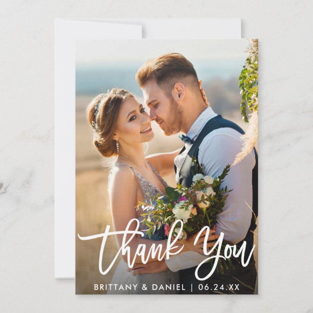 Tarjeta De Agradecimiento Boda fotográfico de la escritura de pincel moderno (Anverso)