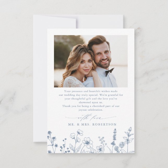 Tarjeta De Agradecimiento Boda fotográfico de la flor silvestre de Periwinkl (Reverso)