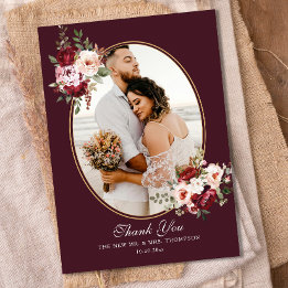 Tarjeta De Agradecimiento Boda fotográfico de la frontera floral de Boho Bur