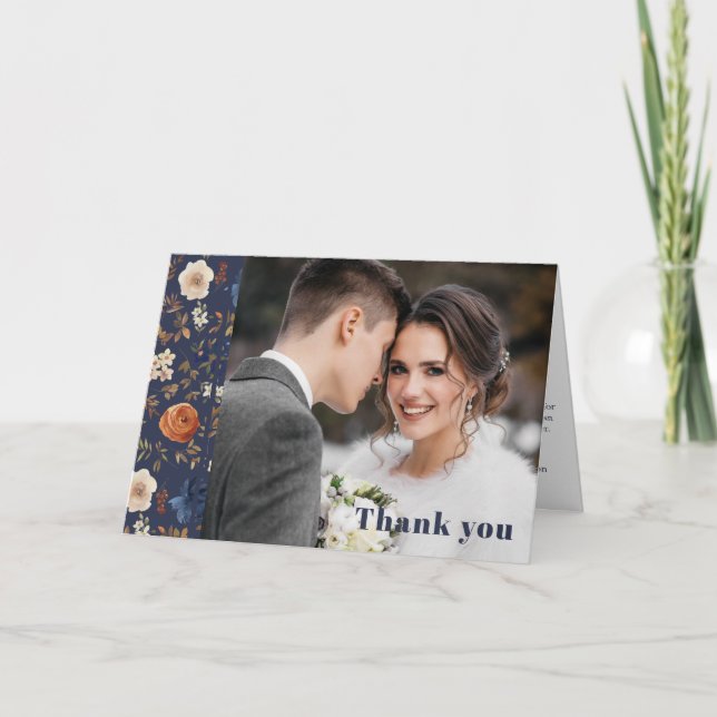 Tarjeta De Agradecimiento Boda fotográfico de la Marina Floral de Boho (Anverso)