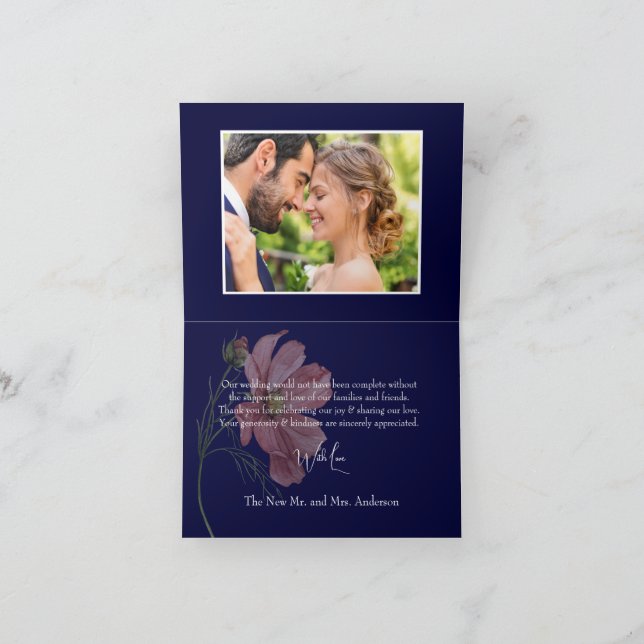 Tarjeta De Agradecimiento Boda fotográfico de la Marina Floral Moderna (Interior)