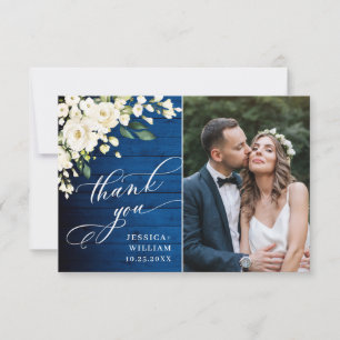 Tarjeta De Agradecimiento Boda fotográfico de Lantern Royal Blue Wood