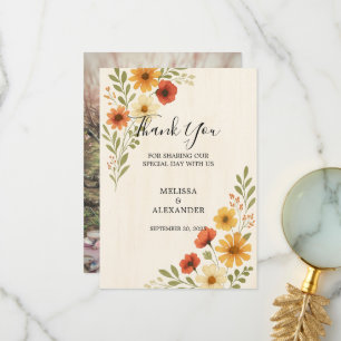 Tarjeta De Agradecimiento Boda fotográfico de las flores de las acuarelas de