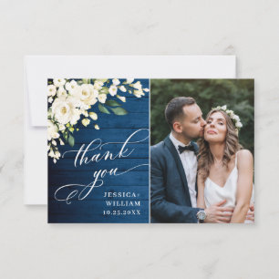 Tarjeta De Agradecimiento Boda fotográfico de Linterna de madera azul de ros