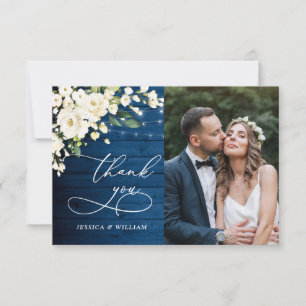 Tarjeta De Agradecimiento Boda fotográfico de Linterna de madera azul de ros