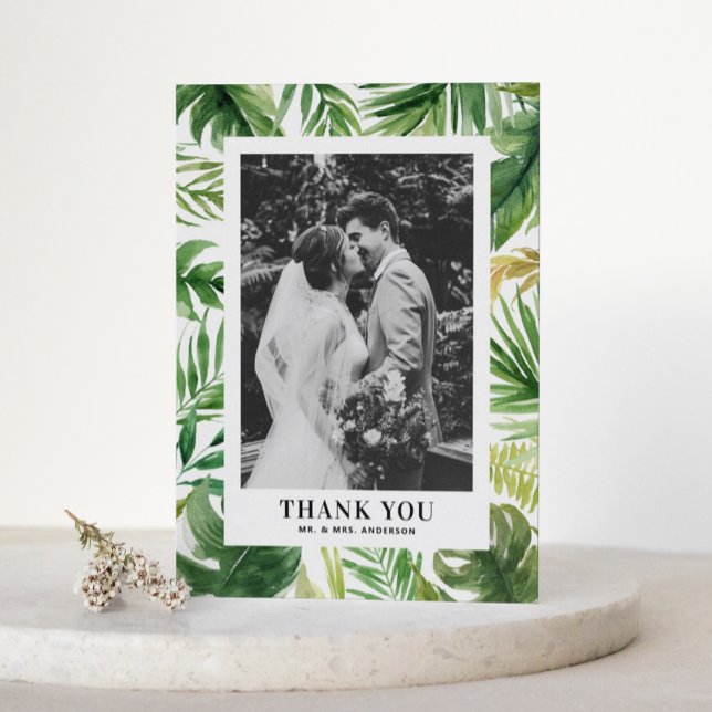 Tarjeta De Agradecimiento Boda fotográfico de marco de vegetación tropical d (Subido por el creador)