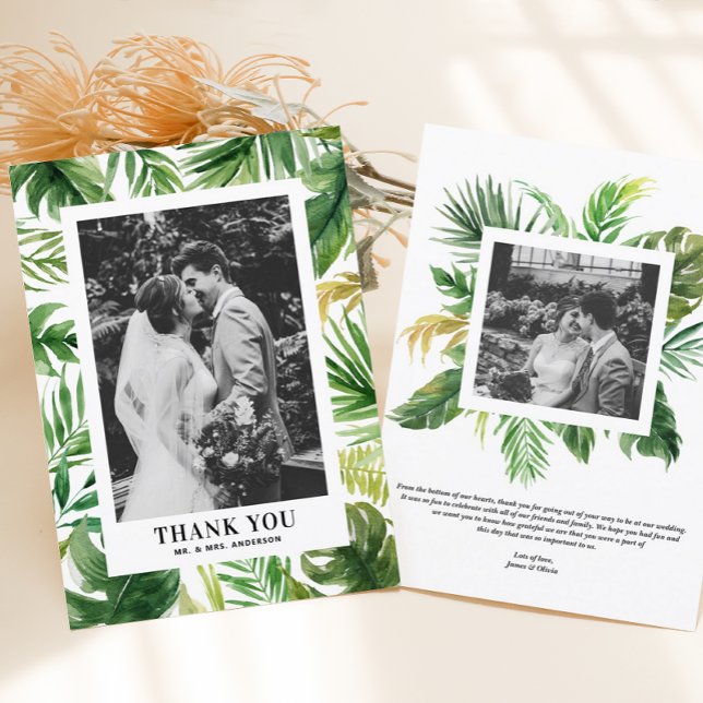Tarjeta De Agradecimiento Boda fotográfico de marco de vegetación tropical d (Subido por el creador)