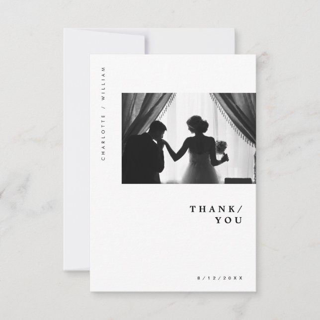 Tarjeta De Agradecimiento Boda fotográfico de Moda moderada mínima (Anverso)