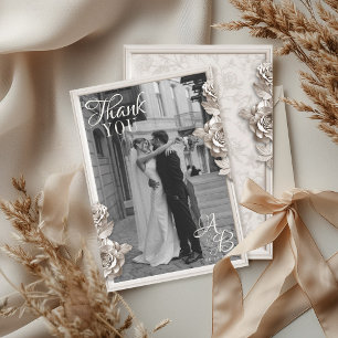 Tarjeta De Agradecimiento Boda fotográfico de monograma barroco vintage