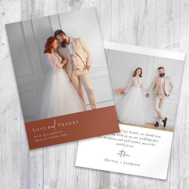 Tarjeta De Agradecimiento Boda fotográfico de Naranja quemado en Terracotta (Subido por el creador)