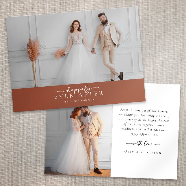 Tarjeta De Agradecimiento Boda fotográfico de Naranja quemado en Terracotta (Subido por el creador)