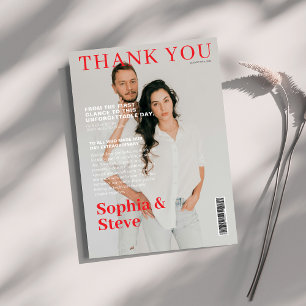 Tarjeta De Agradecimiento Boda fotográfico de portada de revista única