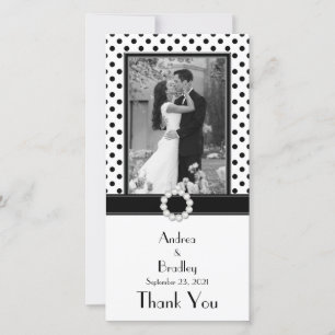 Tarjeta De Agradecimiento Boda fotográfico de Punto Polka Blanco Negro