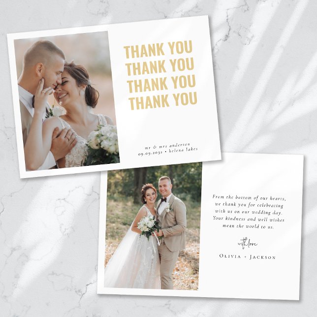Tarjeta De Agradecimiento Boda fotográfico de repetición de oro moderno (Subido por el creador)