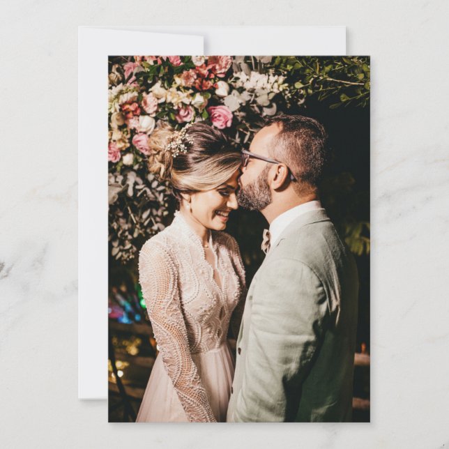 Tarjeta De Agradecimiento Boda fotográfico de Rosa floral rosa de época (Anverso)