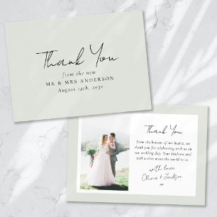 Tarjeta De Agradecimiento Boda fotográfico de Sage Green