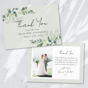 Tarjeta De Agradecimiento Boda fotográfico de Sage Green Eucalyptus