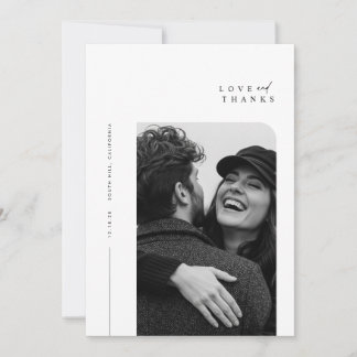 Tarjeta De Agradecimiento Boda fotográfico de tipografía simple minimalista