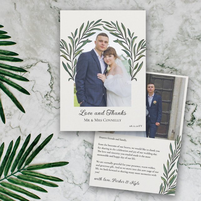 Tarjeta De Agradecimiento Boda fotográfico del arco verde blanco fuera (Subido por el creador)
