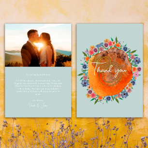 Tarjeta De Agradecimiento Boda fotográfico del Boho azul claro del jardín