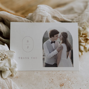 Tarjeta De Agradecimiento BODA fotográfico del Boho Monograma del Rosa con p
