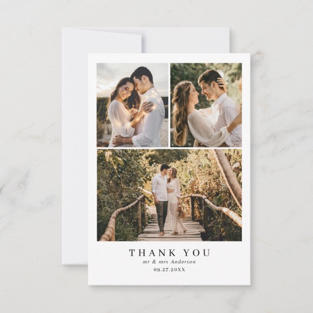 Tarjeta De Agradecimiento BODA fotográfico elegante de monograma rosa con po (Anverso)